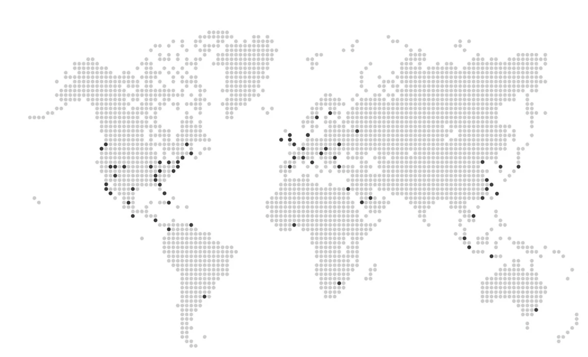 a map of the world with dots identifying locations 