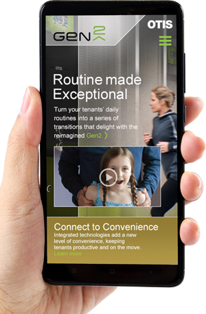 Otis Gen2 webpage displayed on a mobile phone