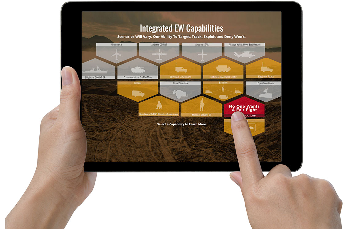 Leonardo DRS electronic warfare tool displayed on a tablet